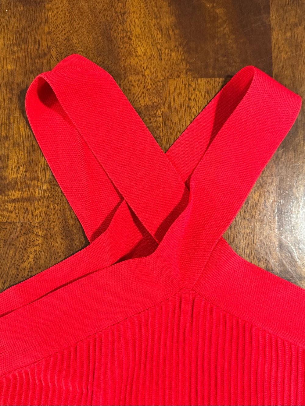Women’s Red Ribbed Halter Crop Top - Picture 3 of 7